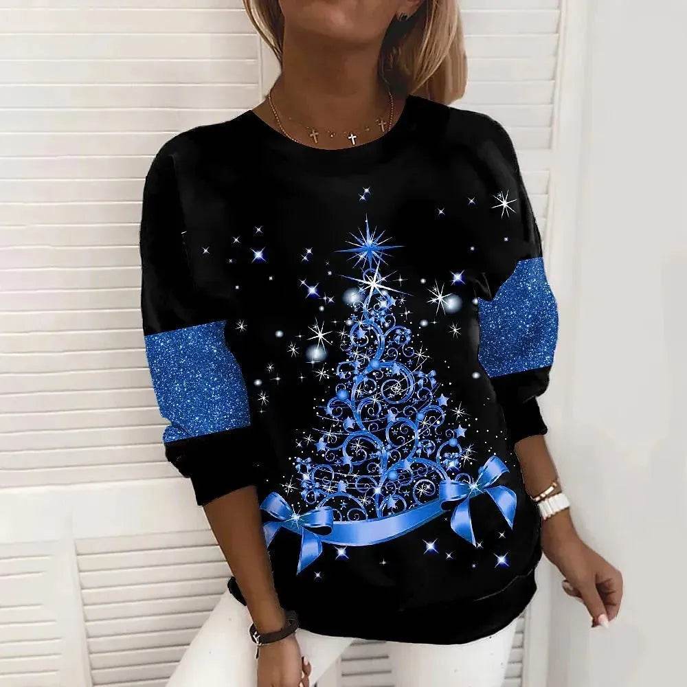 Christmas Tree Print Casual Loose Top - www.Shopthatapp.com