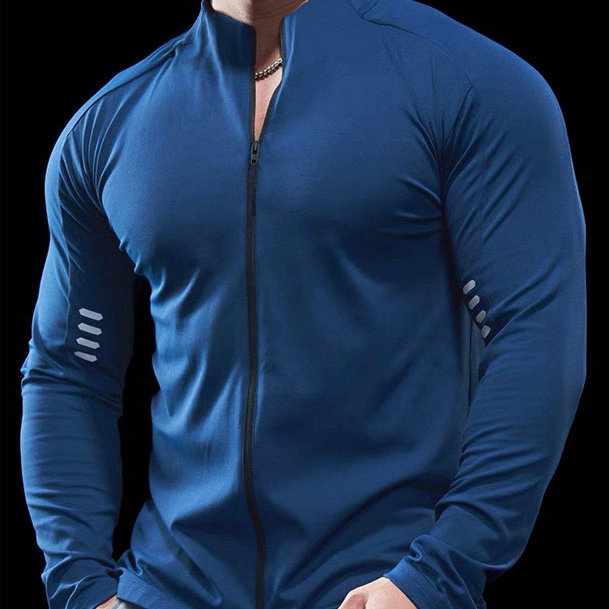 Muscle Fit Long Sleeve Zip Up Quick Drying Sport Workout Gym T-shirt for Men - www.Shopthatapp.com