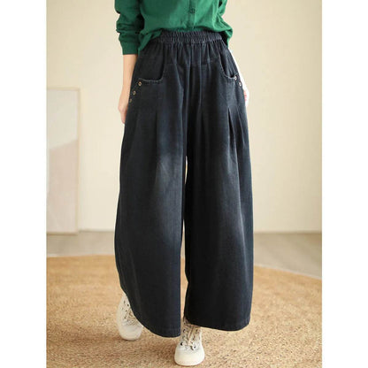 Wide-leg Baggy Jeans Pant Elastic Waist Washed Wear-white Loose Slimming And All-matching Trousers For Women - www.Shopthatapp.com