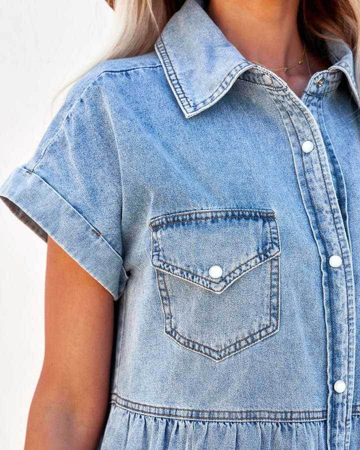 Casual Fashion Denim Short Sleeve loose mini Dress - www.Shopthatapp.com