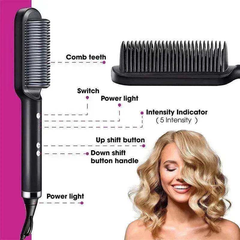 2-In-1 Hair Straightener Hot Comb - Dual-Use Rotating Electric Brush - www.Shopthatapp.com
