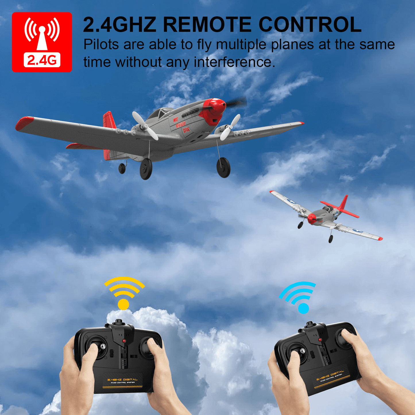 Mustang P51D 2CH Beginner RC Airplane with Gyro Stabilizer for Kids - www.Shopthatapp.com
