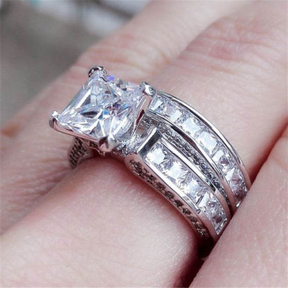 New Style Charm Couple Rings His Her Silver Color Princess Cut CZ Anniversary Promise Wedding Engagement Ring Sets - www.Shopthatapp.com