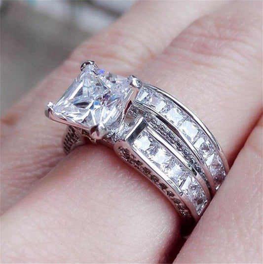 New Style Charm Couple Rings His Her Silver Color Princess Cut CZ Anniversary Promise Wedding Engagement Ring Sets - www.Shopthatapp.com