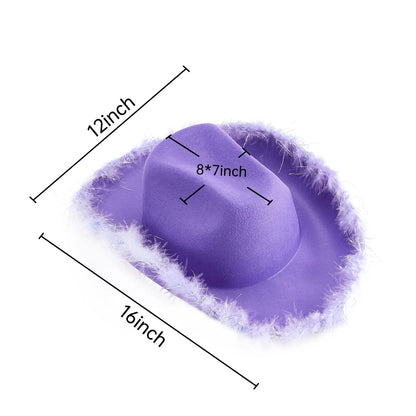 2024 Fashion Women´s Party Hats Cowboy Hat Adult Solid Color Furry Trim Wide Brim Hat Female Cap for Dating Party - www.Shopthatapp.com #