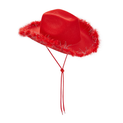 2024 Fashion Women´s Party Hats Cowboy Hat Adult Solid Color Furry Trim Wide Brim Hat Female Cap for Dating Party - www.Shopthatapp.com #
