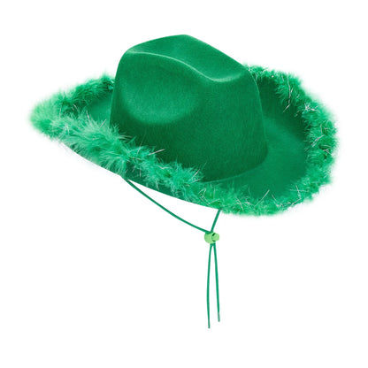 2024 Fashion Women´s Party Hats Cowboy Hat Adult Solid Color Furry Trim Wide Brim Hat Female Cap for Dating Party - www.Shopthatapp.com #