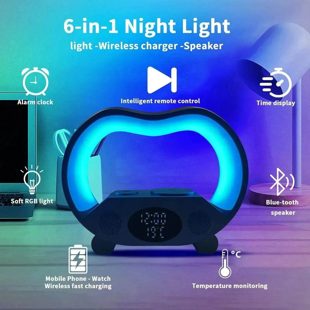 LED Table Lamp Multi-function Wireless Charger Night Light Bluetooth Speaker - www.Shopthatapp.com