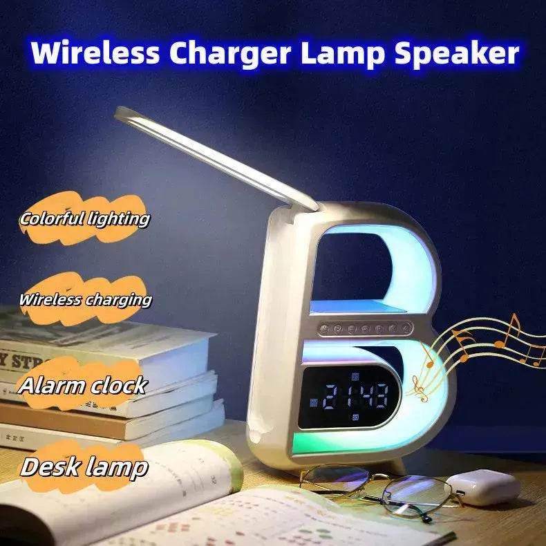 2025 New B-Shaped Portable Bluetooth Speaker Multifunctional Smart Music Rhythm LED Lighting Phone Wireless Charger TF Card AUX Input Standard Mode - www.Shopthatapp.com