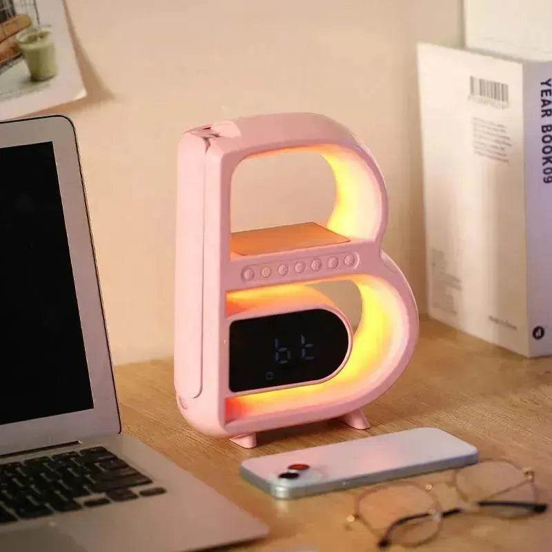 2025 New B-Shaped Portable Bluetooth Speaker Multifunctional Smart Music Rhythm LED Lighting Phone Wireless Charger TF Card AUX Input Standard Mode - www.Shopthatapp.com