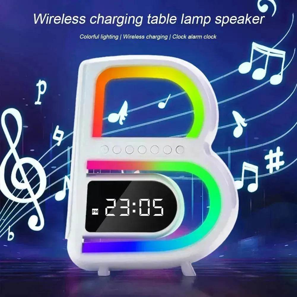 2025 New B-Shaped Portable Bluetooth Speaker Multifunctional Smart Music Rhythm LED Lighting Phone Wireless Charger TF Card AUX Input Standard Mode - www.Shopthatapp.com