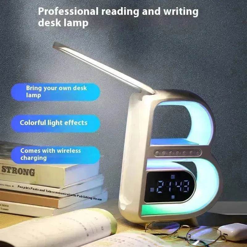 2025 New B-Shaped Portable Bluetooth Speaker Multifunctional Smart Music Rhythm LED Lighting Phone Wireless Charger TF Card AUX Input Standard Mode - www.Shopthatapp.com