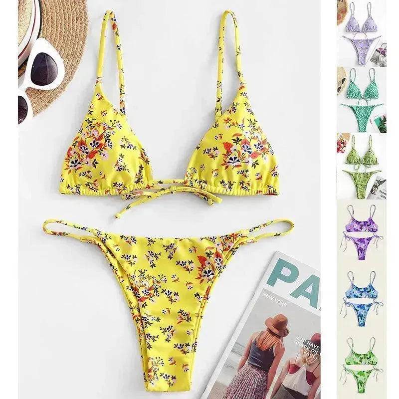 2025 Summer Vibe Flowers Print  Charming Bikini for Beach Swimming Fashion Push Up Swimsuit Womens Clothing - www.Shopthatapp.com