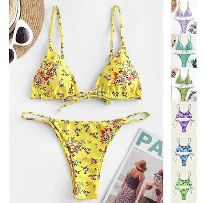 2025 Summer Vibe Flowers Print  Charming Bikini for Beach Swimming Fashion Push Up Swimsuit Womens Clothing - www.Shopthatapp.com