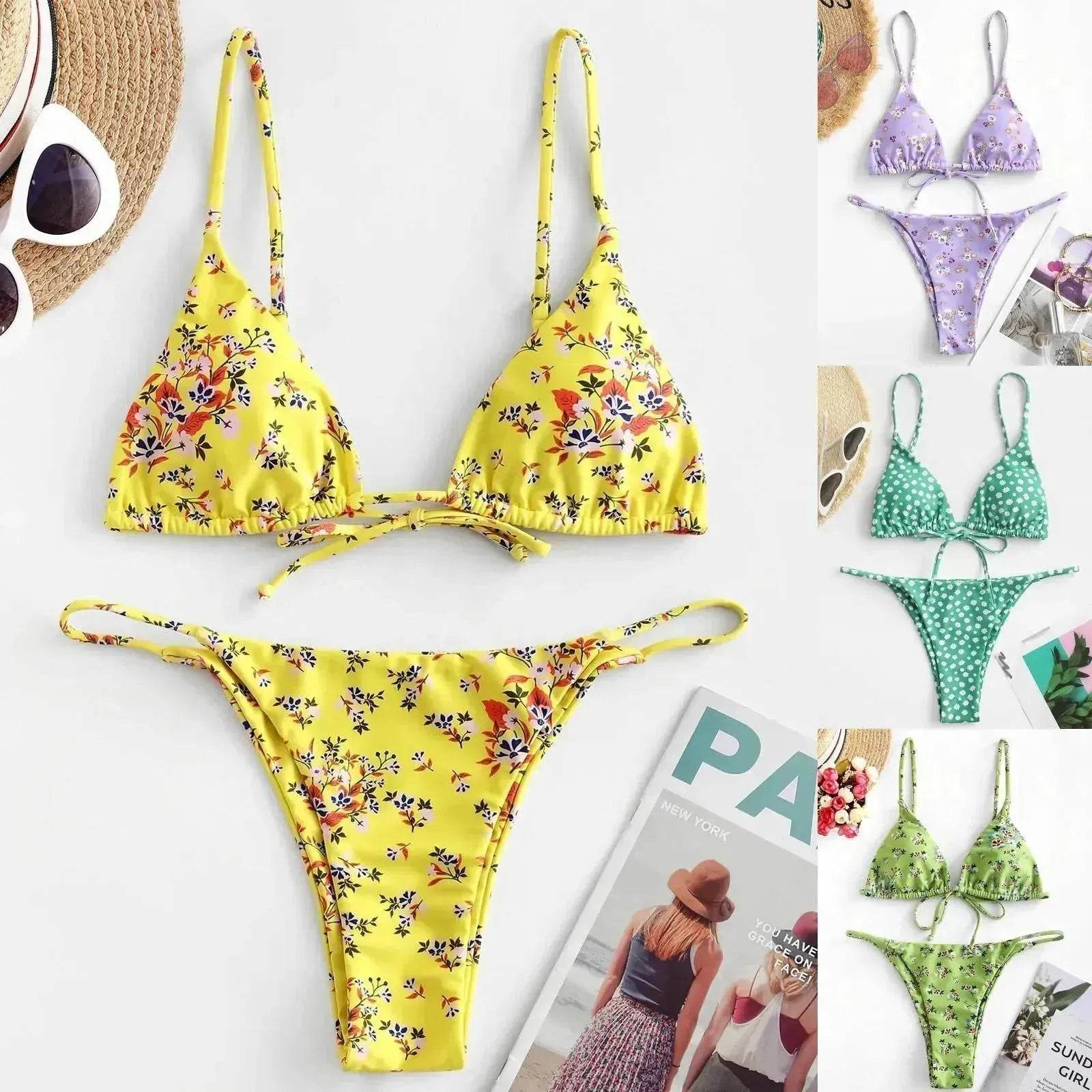 2025 Summer Vibe Flowers Print  Charming Bikini for Beach Swimming Fashion Push Up Swimsuit Womens Clothing - www.Shopthatapp.com