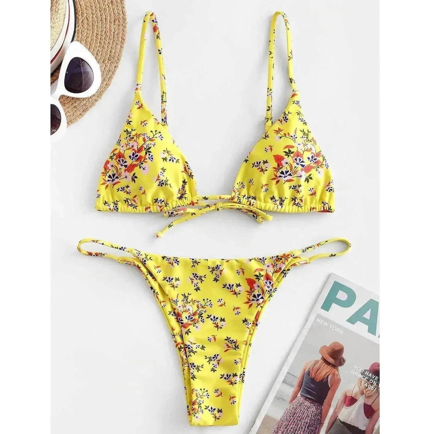 2025 Summer Vibe Flowers Print  Charming Bikini for Beach Swimming Fashion Push Up Swimsuit Womens Clothing - www.Shopthatapp.com