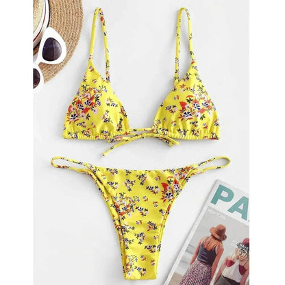 2025 Summer Vibe Flowers Print  Charming Bikini for Beach Swimming Fashion Push Up Swimsuit Womens Clothing - www.Shopthatapp.com