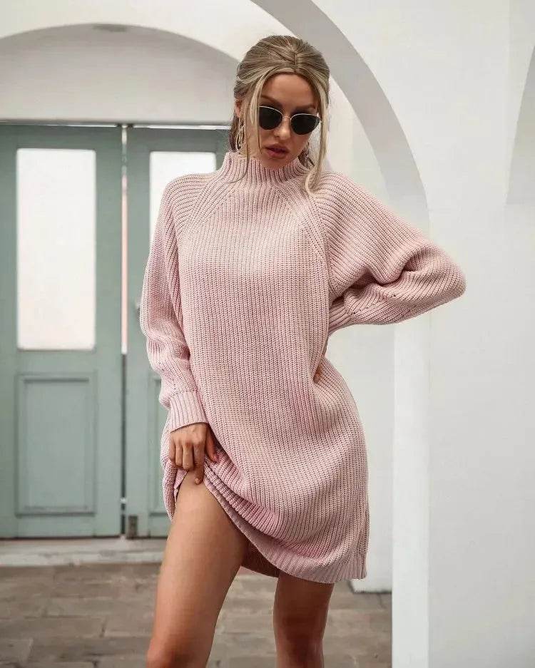 Winter Solid Knitted turtleneck sweater dress Mini - www.Shopthatapp.com