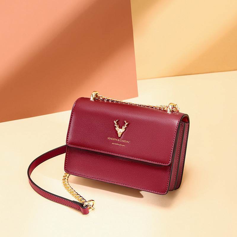 Cowhide chain deer head leather shoulder crossbody bag for women - www.Shopthatapp.com