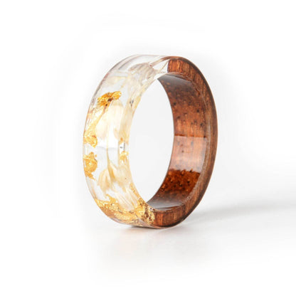 Handmade DIY romantic dry flower Real wood resin ring gold / silver paper inside ring women wedding party ring gifts for the lover - www.Shopthatapp.com