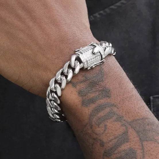 Men's Cuban Link Chain Titanium Steel Silver Bracelet - www.Shopthatapp.com