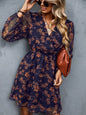 Casual V-neck Summer Spring Long Sleeve Floral mini Chiffon Dress