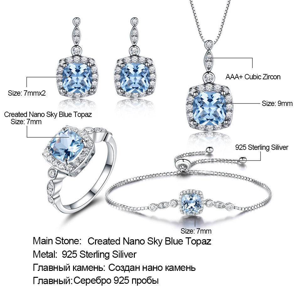 Blue Topaz Birthstone Set – 925 Sterling Silver Jewelry - 4 Piece Set - www.Shopthatapp.com