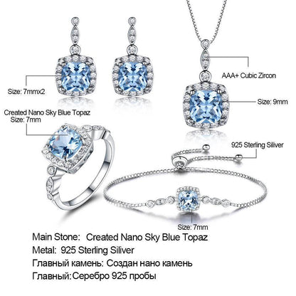 Blue Topaz Birthstone Set – 925 Sterling Silver Jewelry - 4 Piece Set - www.Shopthatapp.com