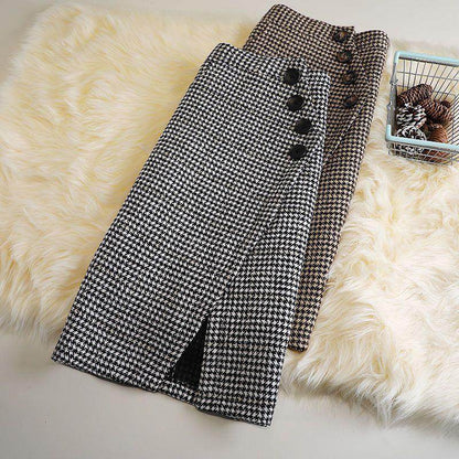 Elegant Women's  professional formal business office work Slit Houndstooth pencil Midi Skirt - www.Shopthatapp.com