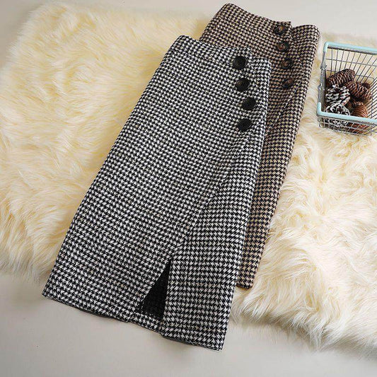Elegant Women's  professional formal business office work Slit Houndstooth pencil Midi Skirt - www.Shopthatapp.com