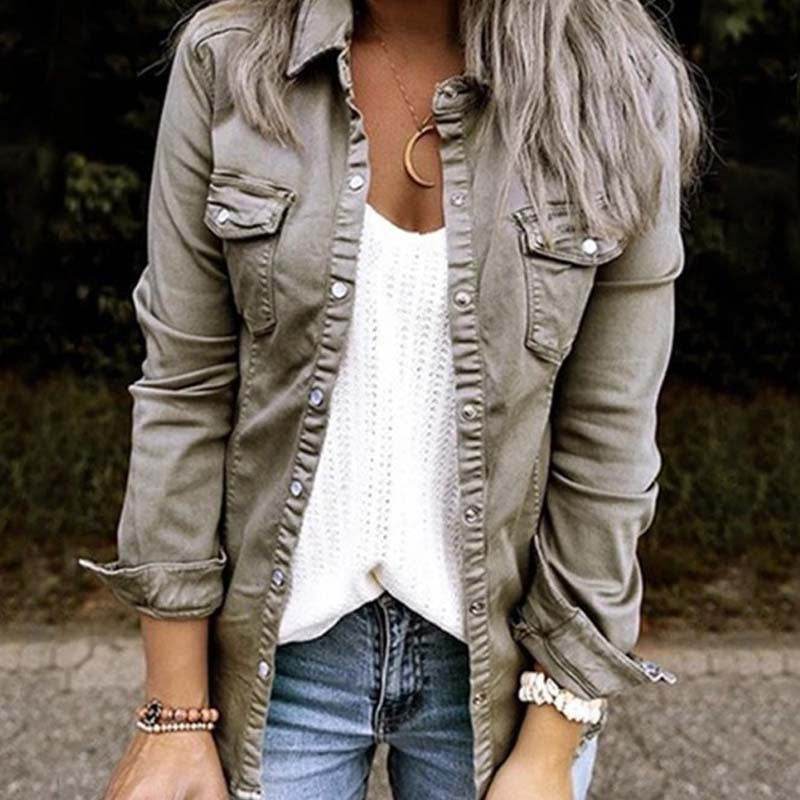 Fitted Denim Jacket Mid Length European American Style - www.Shopthatapp.com