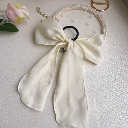 Silk satin oversized bow tie Hair Scrunchies ponytail Holder - www.Shopthatapp.com