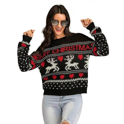 Christmas fawn Antics Reindeer Black  pullover sweater - www.Shopthatapp.com