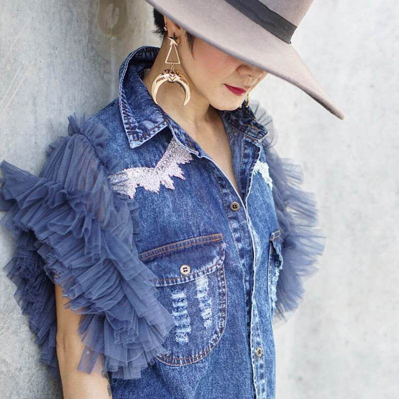 Denim Jacket Women Casual Sleeveless Lapel Style - www.Shopthatapp.com