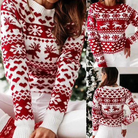 Christmas Elk Long Sleeve Knitted Sweater - www.Shopthatapp.com