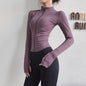 Slim fit Long sleeve Zipper Workout Top Sports Running Gym top for women - www.Shopthatapp.com