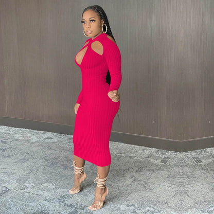 Chic V-neck Long Sleeve  Midi  Party Club Bodycon Pencil Dress - www.Shopthatapp.com