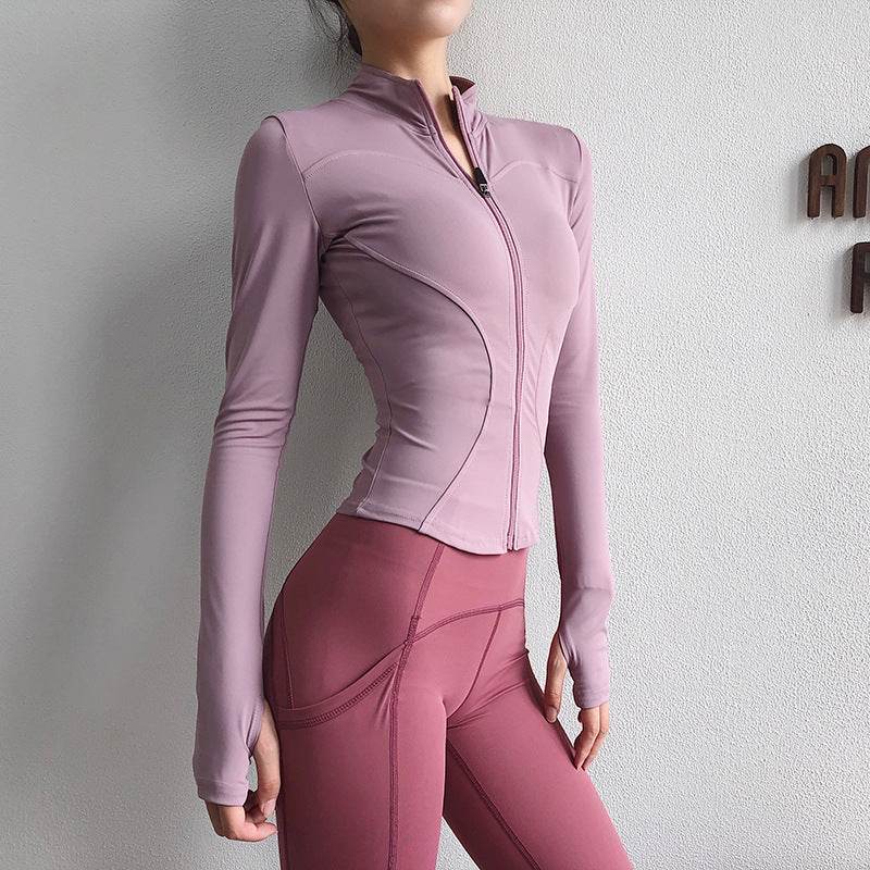 Slim fit Long sleeve Zipper Workout Top Sports Running Gym top for women - www.Shopthatapp.com