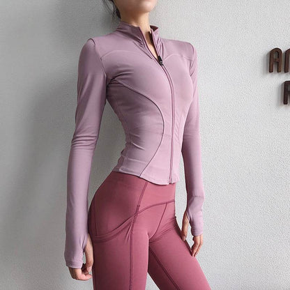 Slim fit Long sleeve Zipper Workout Top Sports Running Gym top for women - www.Shopthatapp.com
