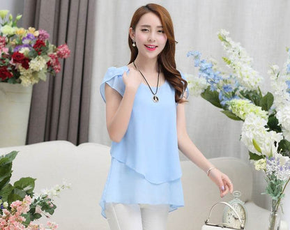 New Spring Summer Women Chiffon Loose Blouse  top O-Neck Short sleeve Plus size - www.Shopthatapp.com