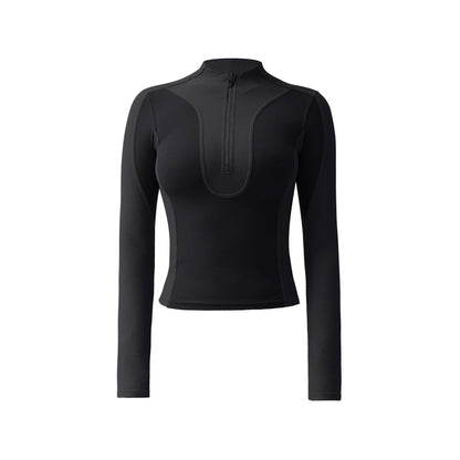 Long sleeve gym top for women Slim fit Half Zip Fitness Workout Top - www.Shopthatapp.com