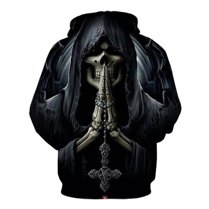 Black Gothic Skull 3D Digital Printing Men's Casual Hoodie Sweatshirt Pullover top - www.Shopthatapp.com