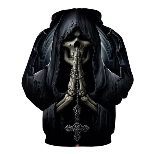 Black Gothic Skull 3D Digital Printing Men's Casual Hoodie Sweatshirt Pullover top - www.Shopthatapp.com