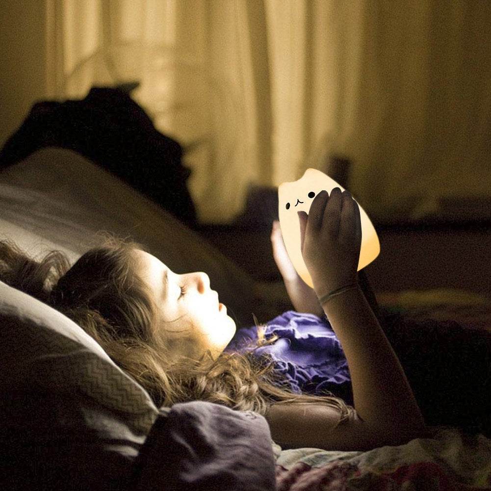 Children Night Light, EECOO Cute Cat Lamp Soft Silicone Sensitive Tap Control Decompression Toy - www.Shopthatapp.com