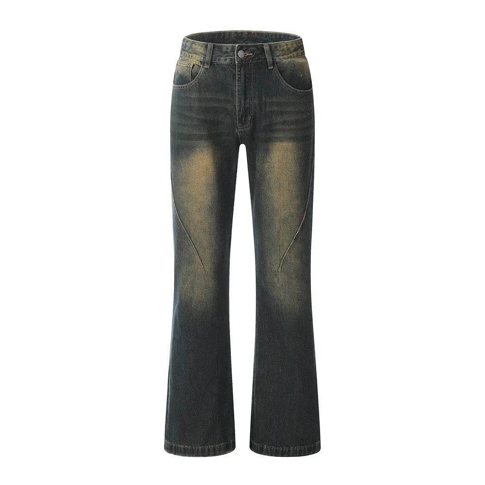 Washed Yellow Denim Bootcut Jeans Pants Men - www.Shopthatapp.com