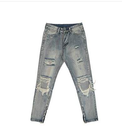 Destroyed ripped Denim jeans Pant men straight leg men - www.Shopthatapp.com