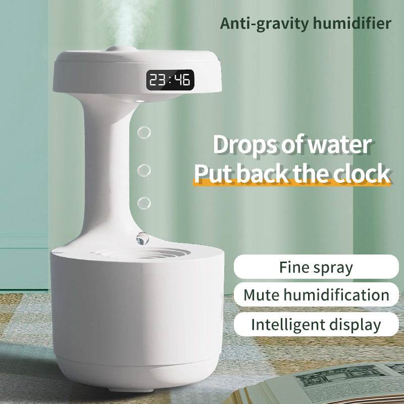Bedroom Anti-Gravity Humidifier With Clock Water Drop Backflow Aroma Diffuser Large Capacity Office Bedroom Mute Heavy Fog Household Sprayer - www.Shopthatapp.com