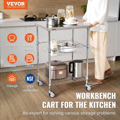 VEVOR 3-Tier Workbench Utility Cart for Kitchen Office - www.Shopthatapp.com