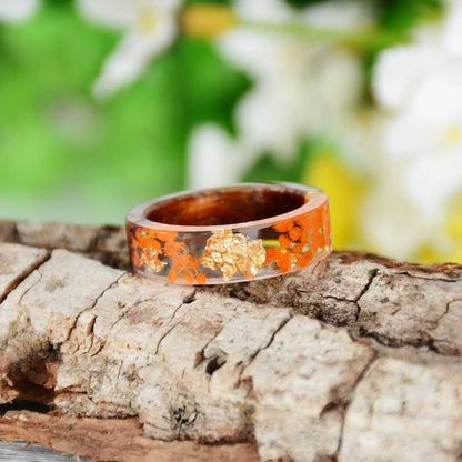 Handmade DIY romantic dry flower Real wood resin ring gold / silver paper inside ring women wedding party ring gifts for the lover - www.Shopthatapp.com