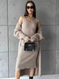 Women 2pcs Winter outfit set  Long dress Cashmere Long Cardigan Jacket - www.Shopthatapp.com